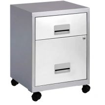 Combi Filing Cabinet 2 Drawer - Silver & White - Pierre Henry