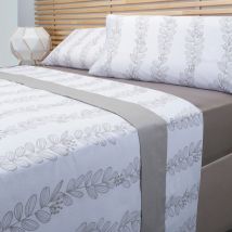 Juego de sábanas polialgodón 50% estampado hojas 105x200cm Pikolin Home