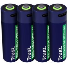 Trust - Pilas Recargables aa usb-c 4 Piezas, Puerto usb-c Integrado, No Necesita Cargador de Batería, Alta Capacidad 1700 mAh, Carga con Cable usb
