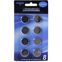 Powerful pilas boton cr2032 3 v blister 8 , Blister 8 piIas botón 3V CR2032 8 unidadesConjunto de 8 pilas de litio de botón de 3V de la marca Poweful.