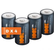 Pilas d - LR20 - Paquete de 4 Unidades 100% Peakpower Pilas LR20 1.5V Duración Larga, Tecnología Anti-Fugas, Rendimiento Elevado