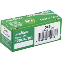 Pile bouton 348 1.55 v 10 pc(s) 12.5 mAh oxyde d'argent SR421SW-PBWW - Murata