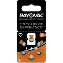 Piles S.13 – 6 Piles bouton 1,4 V – Rayovac – Type: 13, Capacité: 310 mAh, Sans mercure