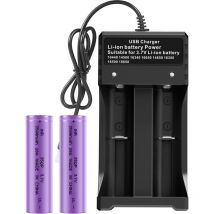 Piles Rechargeables et chargeur 3.7V, 2 Batterie 3500mAh, Batteries Haute capacité pour Lampe Frontale LED, télécommande, Voiture télécommandée