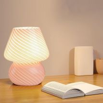 Pilz-Nachttischlampe, Glas-Nachtlicht für Schlafzimmer, Nachttischlampe, Nachttischlampe für Schlafzimmer, Nachtlicht (Pink)