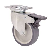 Ruedas Alex - Lenkrolle Gummi-lenkrolle Mit Platte, Glatter Achse Und Bremse, Farbe Grau, Tragfähigkeit 50 Kg, Ø 6 Cm