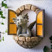 Garden Resin Sculpture Wall Decoration Small Dragon Art Statue Meditating In Front Of The Window