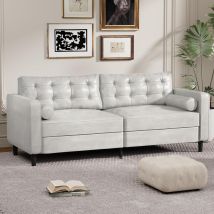 Yodolla 3 Seater Sofa Large, 214cm Modern Sleeper Sofa Loveseat, Tufted Synthetic Suede Fabric Sofa With 2 Bolster Pillows, White