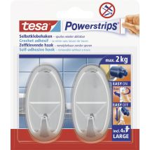 Tesa – Powerstrips großer ovaler Haken chrom – Tragkraft bis 2 kg – 2 Stück – Selbstklebend, wiederverwendbar