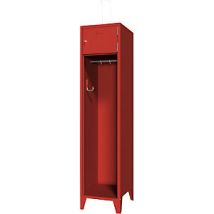 Armario de bomberos con patas – Puerta de chapa maciza – Compartimento con 2 taquillas – Color rojo vivo RAL 3000 – Material chapa de acero