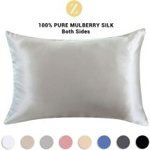 Funda De Almohada De Seda Morera 100 % Natural (para Cabello Y Piel) - Seda De 19 Mm Por Ambos Lados - 1 Unidad, Seda, Gris Plata, Tamaño Estándar: 50