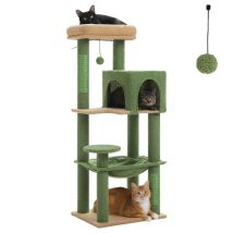 Pawz Road Arbre À Chat En Bois, Tour De Chat Moderne, Avec Griffoirs Sisal, Condo Confortable Et Grand Hamac, 113cm, Vert