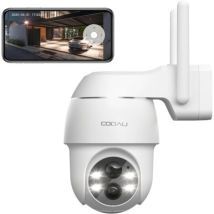 Cooau Caméra De Surveillance Extérieure 2k Ptz 355°/90°, Caméra Réseau Wifi Sans Fil Avec Détecteur De Mouvement Intelligent Et Vision Nocturne En 