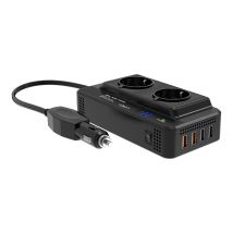 Adaptador portátil para vehículos 200W – 12V DC a 220-240V AC – Carga USB – Pantalla LED – Ventilador de refrigeración