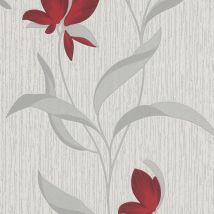 Erismann - Flower Wallpaper Floral Textured Glitter White Red Silver Vinyl