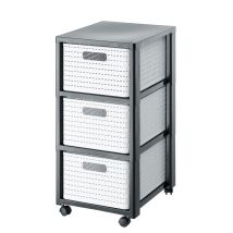 Rotho - Country Contenedor Rodante Con 3 Cajones En Apariencia De Ratán, Plástico (pp) Sin Bpa, Blanco, 3 X A4/18l (37.5 X 32.5 X 71.2 Cm)