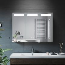 Manochoice - Elegant Bathrrom Wall Cabinet Illuminated Led Mirror Shaver Socket Bluetooth Speakers Sensor 900x650mm Stainless Steel Cupboard