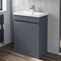 Grey Gloss Bathroom Furniture Vanity Unit With Basin Sink Cabinet Storage 600mm Door