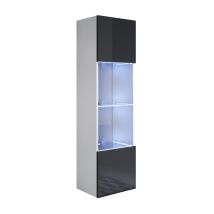 Muebles Bonitos - Vitrinenschrank Mit Led Hängeschrank Vitrine Wohnzimmer 1 Tür 4 Fächer 40x165x29cm Modell Luke V6 Weiss Und Schwarz Glanz