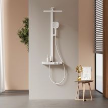 Emke Premium Duschsystem Mit Thermostat Regenduschkopf (36x24 Cm) 4 Strahlarten Handbrause In Weiß Matt