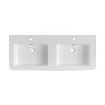 Pavia 120x49x5 Cm Lavabo Doble En Mármol Fundido, 2 Orificios Para Grifería, Con Rebosadero, Blanco (pa12049)