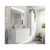Mueble De Baño Suspendido De 80 Cm En Madera Blanca Mate Con Lavabo Incorporado - Olympus - 80 Cm Con Doble Columna Espejo Y Lámpara Led - Misura: 80 