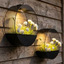 Applique Murale Solaire Vase À Plantes Lampe D'Extérieur Led Couleurs Unies Métal D 25 Cm, Lot De 2