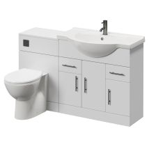 Alexander James Gloss White 1550mm 2 Door Vanity Unit Toilet Suite - 1550mm - Gunmetal Grey 96mm Bar Handlejames Toilet Pan And Seat