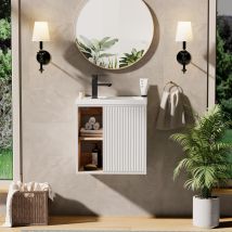 Mobile Bagno Con Lavabo In Resina, Mobiletto Bagno Sospeso Con Unico Design E Praticità, Motivo A Righe Verticali, 50,5 X 30 X 50 Cm, Bianco - Uev
