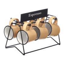 Espressotassen Set mit 6 Tassen – 100 ml – Robustes Porzellan – Handliche Maße – Metallständer – Bunte Farben