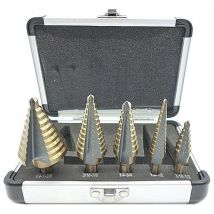 5-piece Countersink Drill Bit Set, Step Drill Bit, With Professional Aluminum Housing, Hexagonal Shank, With Automatic Centering Buffer, For Precise 