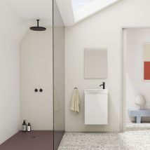 Amizuva - Mika 45cm Ensemble Meuble Et Vasque Avec Une Porte, Blanc Brillant. (avec Mirroir)