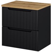[en.casa] - Mueble Bajo Lavabo Newport De Pared Con 2 Cajones Mdf 60x60x40 Cm - Negro/roble