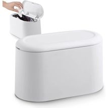 Blue Dream - Small Tabletop Trash Can With Push Button Lid For Office, Bathroom, Kitchen And Bedroom, Pet Food Storage White