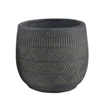 Vaso Tondo Basso Da Giardino In Fibra Di Argilla Antracite 18x18x16 Cm Cistus