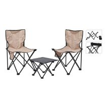 Conjunto de Mesa y 2 Sillas Plegables para Camping – Poliéster y Metal – Color Crema y Negro – Medidas Mesa 40x35x29 cm