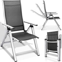 Tillvex Silla De Jardín Premium, 1 Pieza, Color Plata, Plegable, De Aluminio Silla Con Respaldo Alto Y Reposabrazos Silla Plegable Ajustable Silla 
