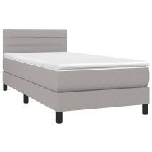 The Living Store - Struttura Letto Led Con Coprimaterasso Testiera Boxspring 100x200 Cm Tessuto Grigio Chiaro Tdl0207928