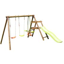 Parque Infantil De Madera Figue Con Columpio, Balancín, Cara A Cara Y Tobogán - 3,50 M X 2,05 M X 2,35 M​ - Soulet