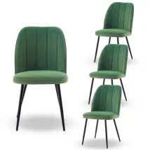 Ainpecca - 4x Dining Chairs Padded Seat Metal Leg Kitchen Chair Home Office Room ,grass Green