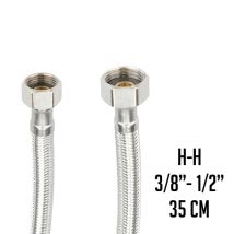 Latiguillo de conexión normal 3/8" hembra a 1/2" hembra 35 cm – Caucho EPDM – Acero inoxidable AISI 304 – Latón niquelado