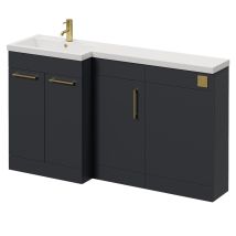 Napoli 390 Gloss Grey 1500mm 3 Door Vanity Unit Toilet Suite With Left Hand Square Lucia Basin - 1500mm - Brushed Brass 160mm Handlewithout Kingston 