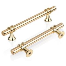 Set Of 2 Golden T-shaped Kitchen Cabinet Handles, 96 Mm, Modern Elegant Door Handles Made Of Gold-colored Zinc Alloy For Doors, Drawers, Kitchen, 