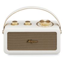 Ra-101 Ivory Gold.tragbarer Lautsprecher Mit Retro-design De Aus Holz Und Kunstleder. Bluetooth 5.0. Autonomie 19 Stunden Mit Einer Vollen Ladung. Aux