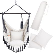 Chaise Suspendue Avec Coussins Fauteuil Suspendu Xl Hamac Coton Avec Franges Capacité 150kg Intérieur Extérieur Boho Crème