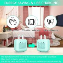Sveglia Digitale Verde Per Bambini, Coniglio Con Luce Notturna, Timer E Snooze, Orologio Da Comodino Ricaricabile Tramite Usb Per Cameretta Dei 