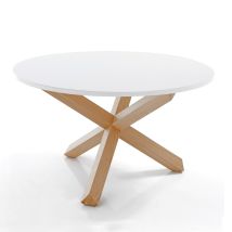 Oresteluchetta - Mesa Redonda Efecto Madera Lacada En Blanco Cm. Alto 75 X Ø 120