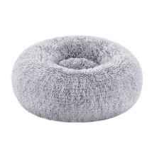 Panier Pour Chien, Lit Ronde En Forme De Beignet, Canapé, Coussin Central Amovible Et Lavable, Tissu Peluche Doux, Ø40 Cm, Gris Ombré