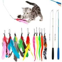 12 Giocattoli Con Piume Per Gatti, Canna Da Pesca Giocattolo Con Bastoncino Per Gatti Con 2 Aste Retrattili Interattive, 10 Piume Di Ricambio Con 