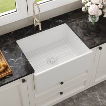 Évier De Céramique Blanc Style Ferme Avec Accessoires – Poste De Travail 61cm (l) X 51cm (w) X 25cm (h) – Deervalley